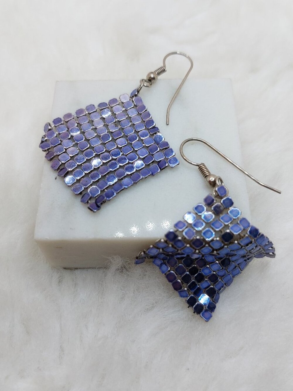 Vintage Blue Diamante Chainmail Drop Earrings